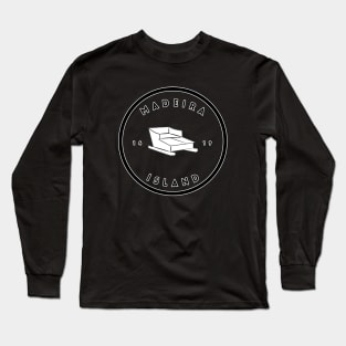 Madeira Island 1419 logo with the traditional toboggan ride/carro de cesto in black & white Long Sleeve T-Shirt